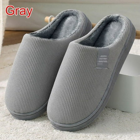 

QWZNDZGR Autumn Winter Indoor Cotton Slippers With Fleece Warm Non-slip Soft Bottom Home Slides Women Stripes Shoes Classic Men Slippers