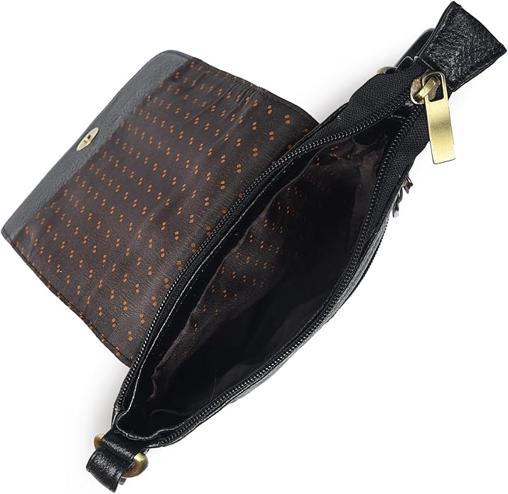 ADYAN Black Genuine Leather Crossbody Messenger Bag for Men and Women Travel Shoulder Bag with Adjustable Straps Compact Stylish Everyday Pouch for Office Work and Casual Use 7x8.5x1.5 Inch