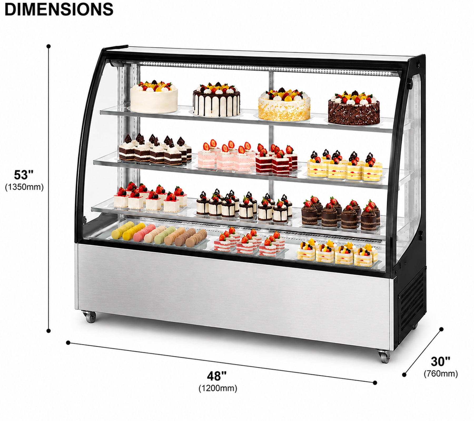 48" Commercial Curved Glass Refrigerated Bakery Display Case, Cake Showcase Refrigerator, ETL Certified