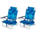 thumbnail image 1 of Costway Beach Chairs Set of 2 with 5-Position Backrest Padded Headrest Cup Holder for Lawn Coconut Blue, 1 of 9