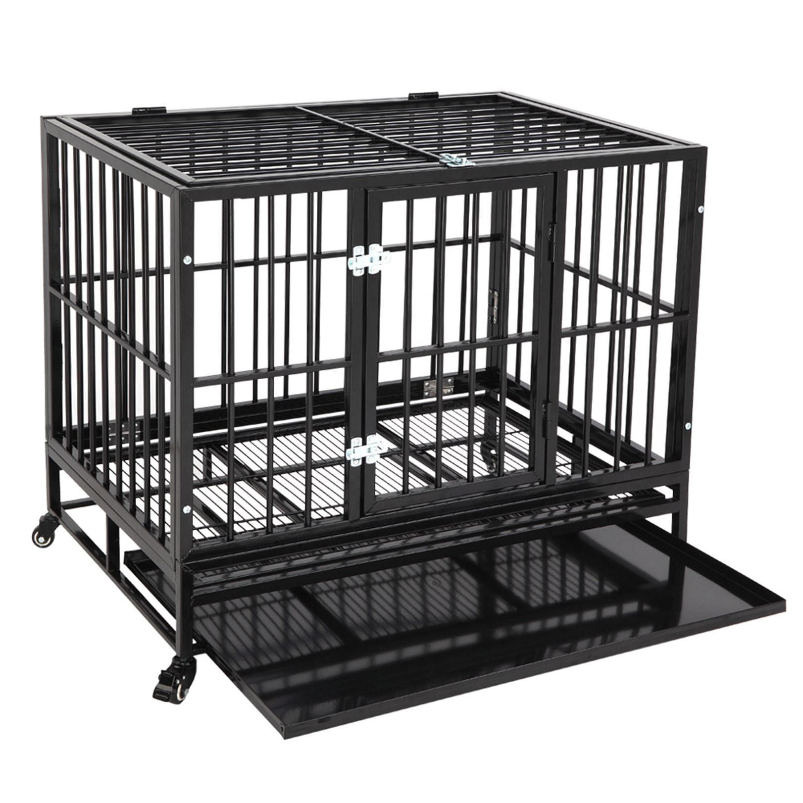 New 36"*24"*30" Heavy Duty Metal Dog Crate Pet Kennel Cage Playpen w/Tray Castor 