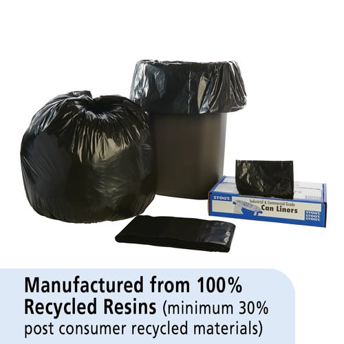 Stout Recycled Content Trash Bags 30 gal - 30" Width x 39" Length x 1.30 mil (33 Micron) Thickness - Brown - Plastic, Resin - 100/Carton - Home, Office, Industrial