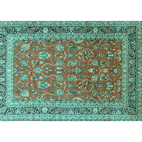 Ahgly Company Machine Washable Indoor Rectangle Persian Turquoise Blue Traditional Area Rugs, 5' x 7'