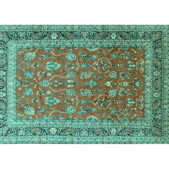 Ahgly Company Machine Washable Indoor Rectangle Persian Turquoise Blue Traditional Area Rugs, 2' x 5'