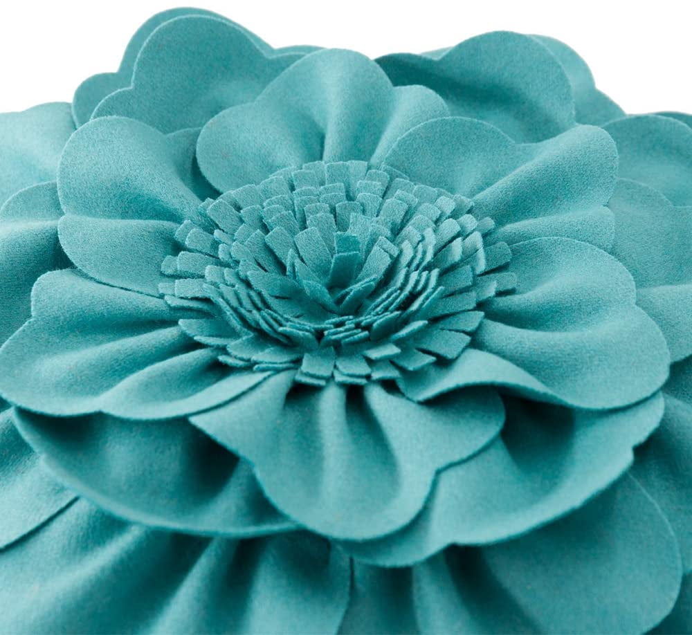 JWH 3D  Handmade Decorative Peony Flower Accent Pillow Cushion Round Shape 14 inch Aqua
