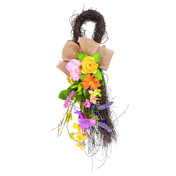 Vickerman 28" Artificial Mixed Floral Teardrop That Features A Mixture Of Bright Flowers, Buds, And Berries. The Base Of The Teardrop Is Made With Thin Spring Twigs.
