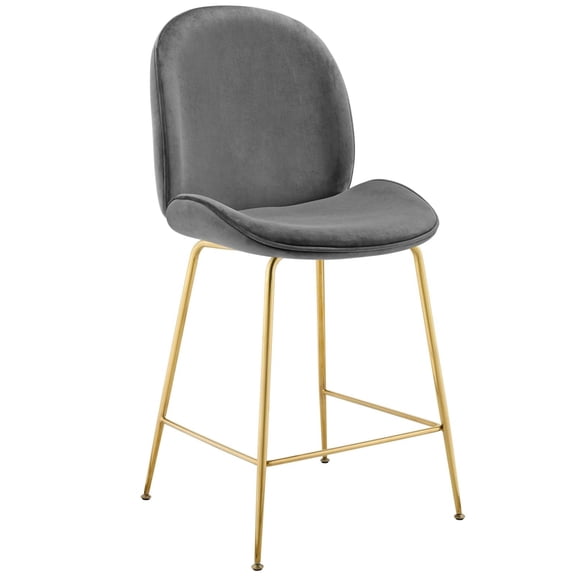 Gold Stainless Steel Leg Performance Velvet Counter Stool, Gray
