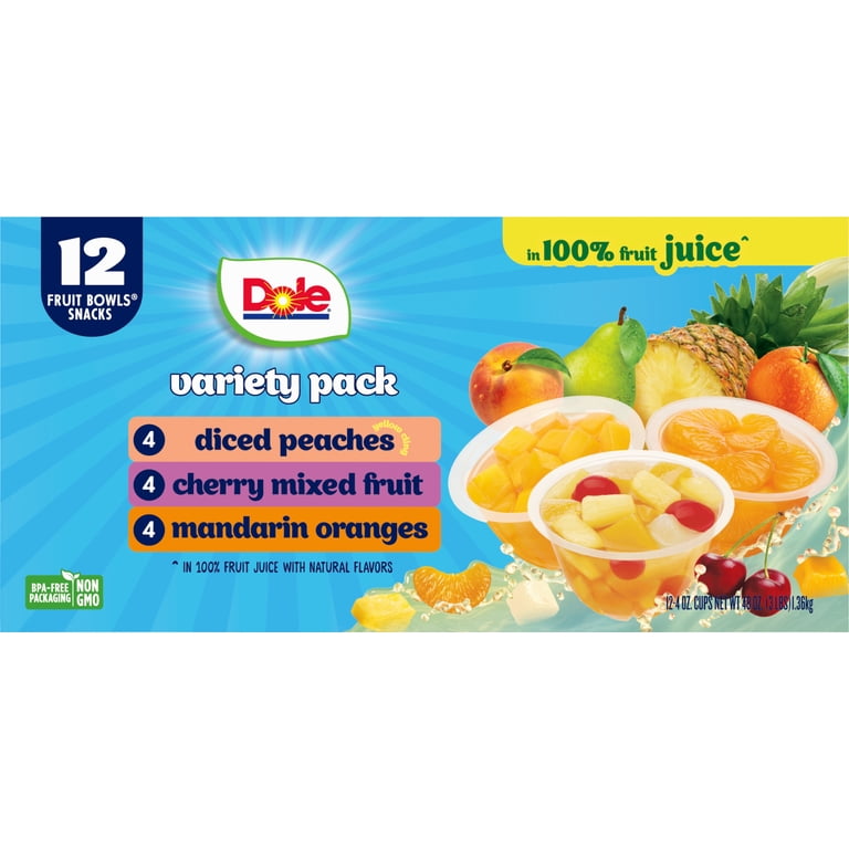 Dole Single Serve Fruit Bowls in 100% Juice: Peaches, Mandarin