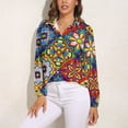 thumbnail image 3 of Mexican Talavera Ceramic Tile Pattern Long Sleeve Blouse Woman Streetwear Casual Shirts Summer Oversize Woman Streetwear Clothing Birthday Present, 3 of 7