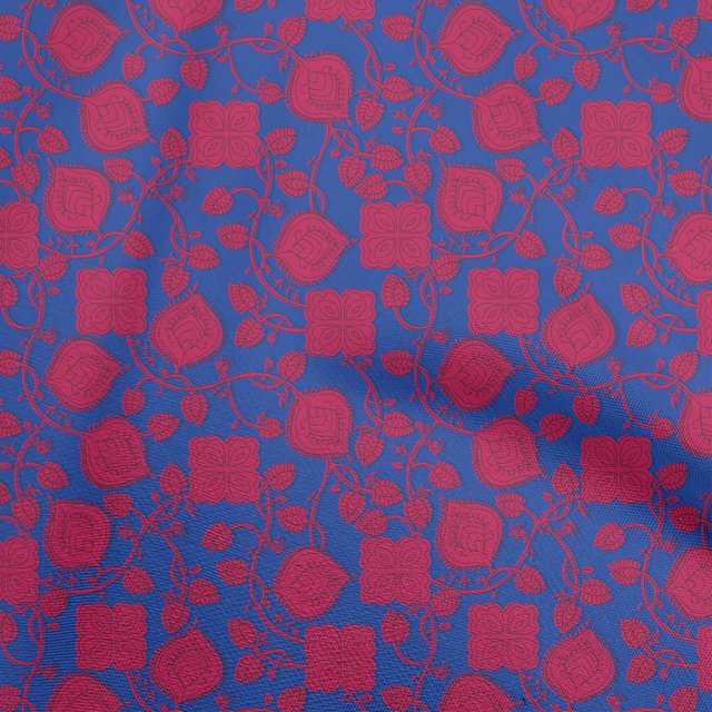 oneOone Tissu en Coton Bleu Foncé à Motif Floral pour Robe, Tissu Imprimé au Mètre, Largeur de 56 Pouces