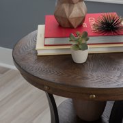 Powell Holloway Round Indoor End Table with Shelf, 23 Tall, Rustic Umber