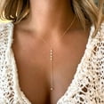 thumbnail image 4 of PuliPuqi Lariat Gold Necklace for Women, Dainty Long Necklace 14k Gold Plated/Silver Y-Shaped Pendant Necklace Trendy Layered Cz Beaded Chain Drop Necklaces Simple Gold Jewelry For Women Gift, 4 of 8