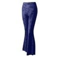 thumbnail image 7 of BLVB Women's Velvet Elastic Waist Flare Leg Palazzo Long Pants Casual Stretch Velour Bell Bottom Trousers for Fall Winter Navy, 7 of 7