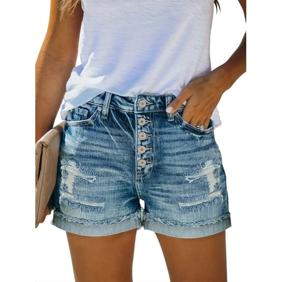 ONLYSHE Casual Shorts for Women Denim High Waist Shorts with Pockets Blue Large
