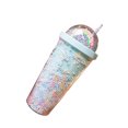 thumbnail image 1 of Injueey y cómodo para beber la botella de agua plástica del iris con la taza para beber de la tapa de la paja con la tapa de la paja Teteras violeta claro 550ml, 1 of 6