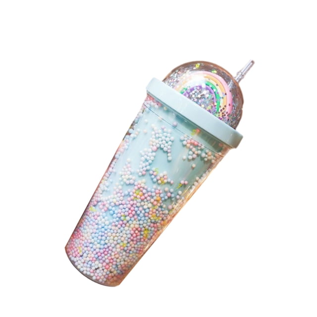 Injueey y cómodo para beber la botella de agua plástica del iris con la taza para beber de la tapa de la paja con la tapa de la paja Teteras violeta claro 550ml