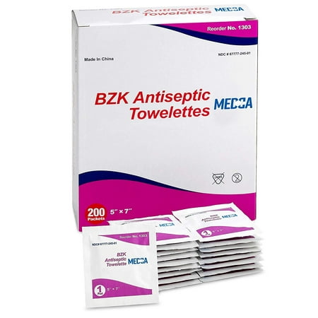 Antiseptic Wipes - (Pack of 200) Antibacterial Hand Sanitizer Wipes and Benzalkonium Chloride Swabs Individual BZK Single-Use Packets Clinically Proven, Kills Bacteria and Germs by
