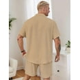 thumbnail image 4 of Men's 2 Pieces Cotton Linen Set Short Sleeve Button Down Shirts Summer Beach Shorts Casual Outfits, 4 of 5