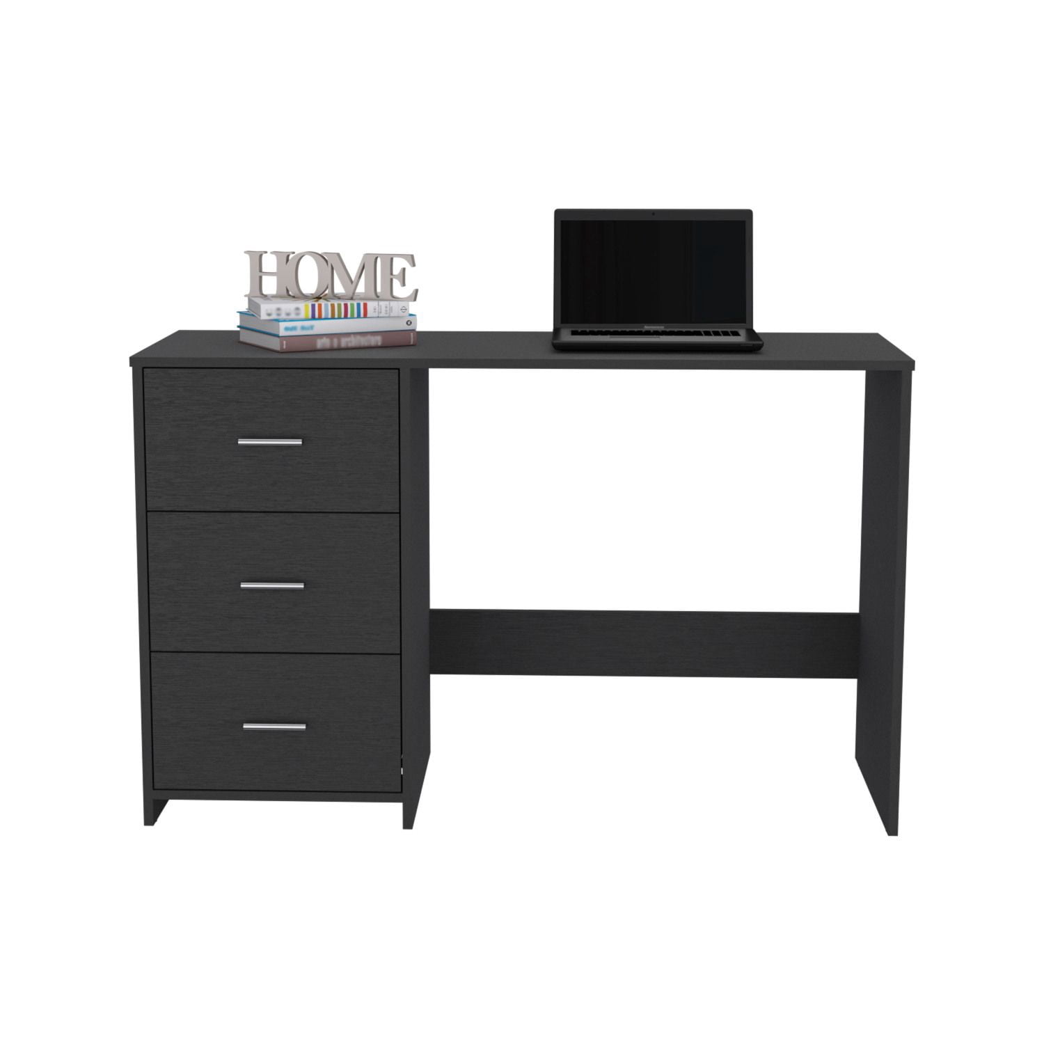 Asteroutdoor Writing Desk with 3 Drawers, Black, 47.5 in Wide, 30 in High, Particle Board, Home Office and Remote Learning