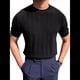 thumbnail image 3 of Camiseta Informal de Punto Acanalado de Corta con Cuello Redondo y Bajo Fino para Hombre, Color Liso Negro M, 3 of 9