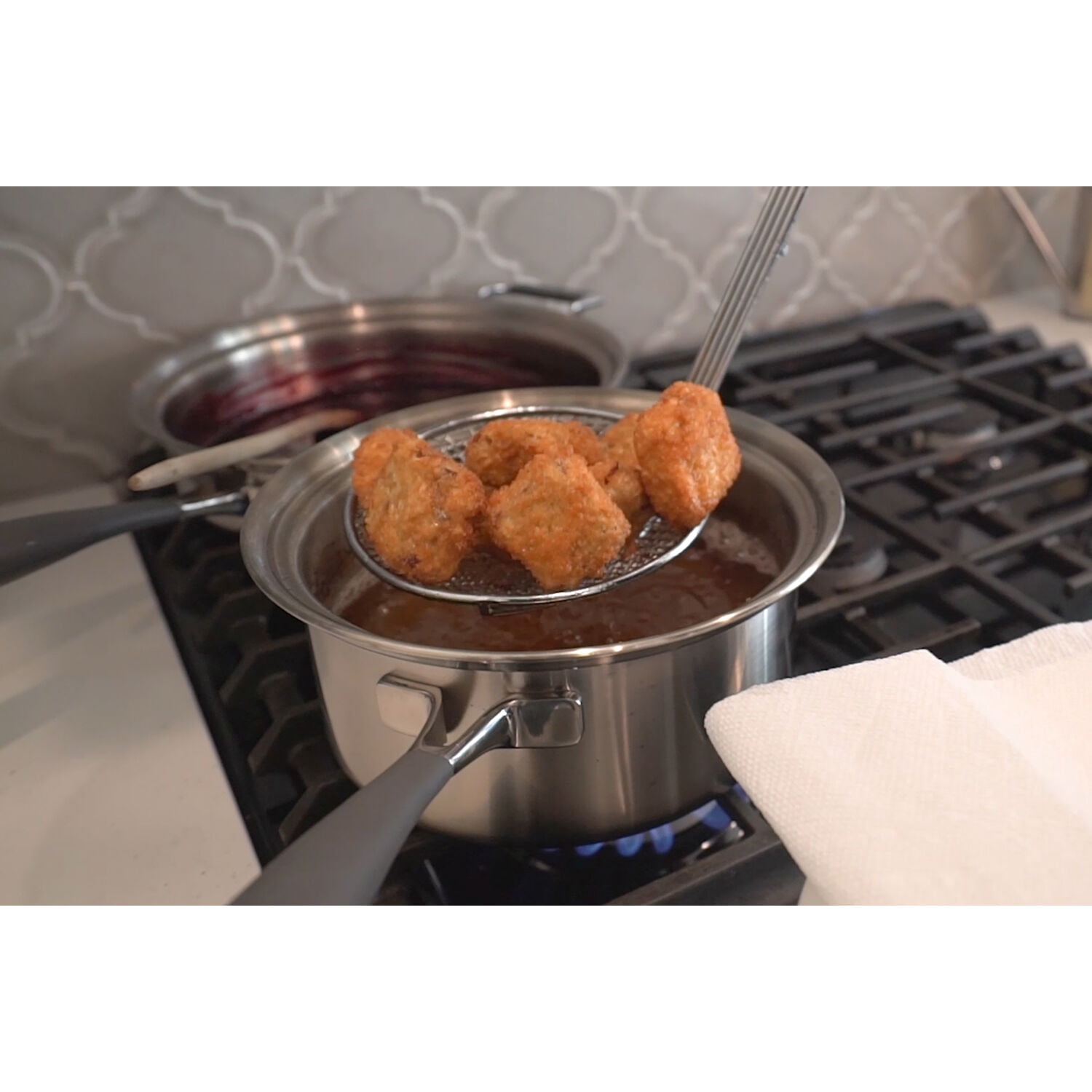 CookCraft Original 3-Qt. Tri-Ply Stainless Steel Sauce Pan featuring Silicone Handles and Convenient Lid with Patented Rim Latch