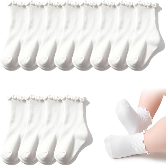 TELOLY 2026 New 6 Pairs Toddler Ruffle Socks for Girls,Cotton Toddler Ruffle Socks,Ankle Socks,White Toddler Girl Sock