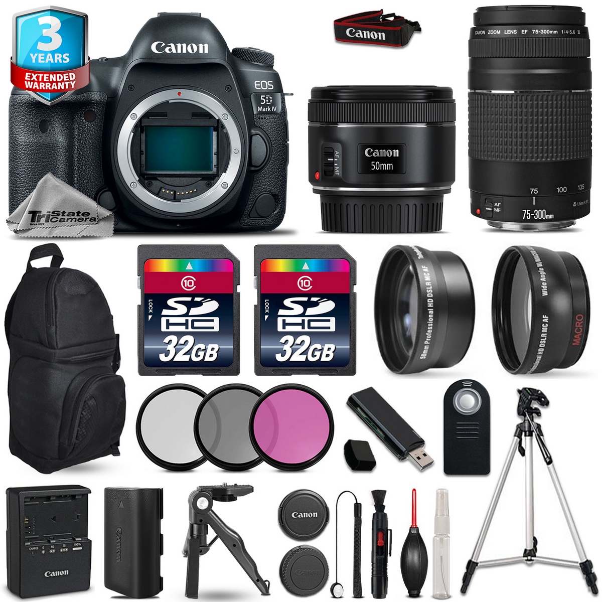 Canon EOS 5D Mark IV Camera + 50mm 1.8 + 75-300mm III + 3PC Filter +2yr Warranty - image 1 of 11