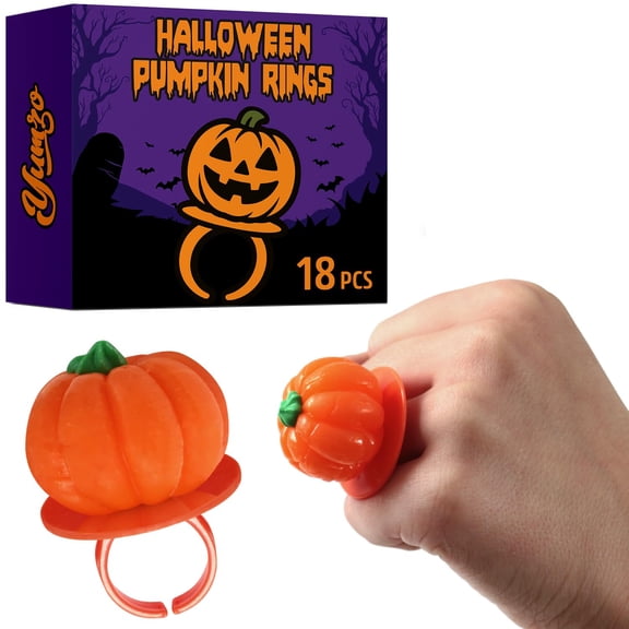 Yumzo Halloween Candy Pumpkin Ring Pops, Individually Wrapped Hard Candy Rings, 18 Count
