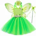 thumbnail image 4 of Vestido de tul con tutú de hada verde para niñas, para fiesta de cumpleaños infantil, disfraz de elfo de hada de las flores con alas de mariposa, vestidos de tul para niñas, 4 of 5