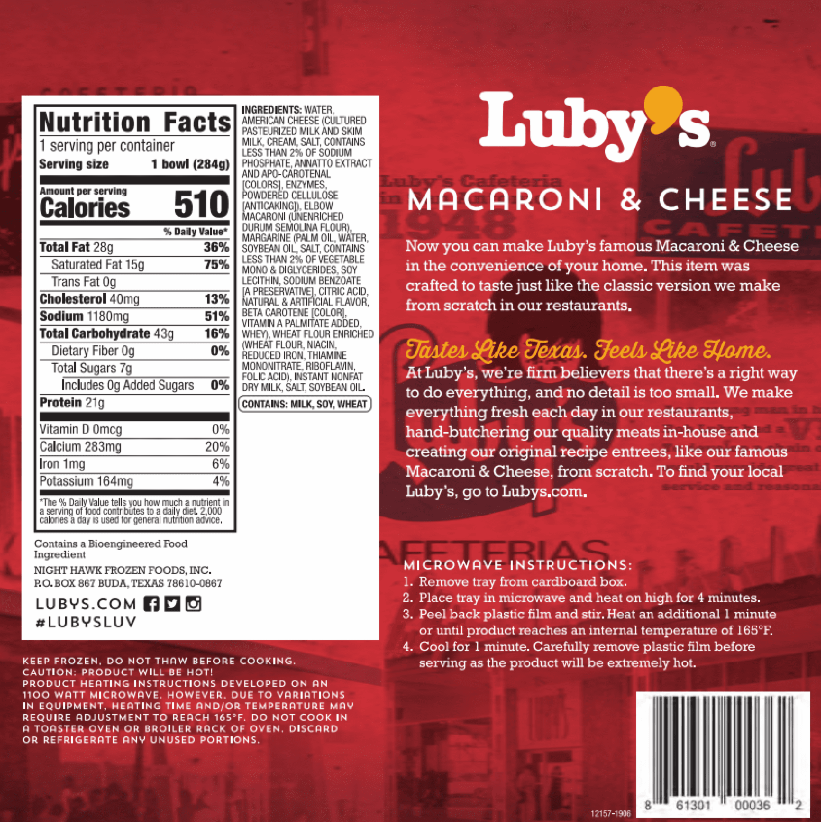 Luby's Macaroni and Cheese, 10oz, Frozen Single Serve (1 Unit)