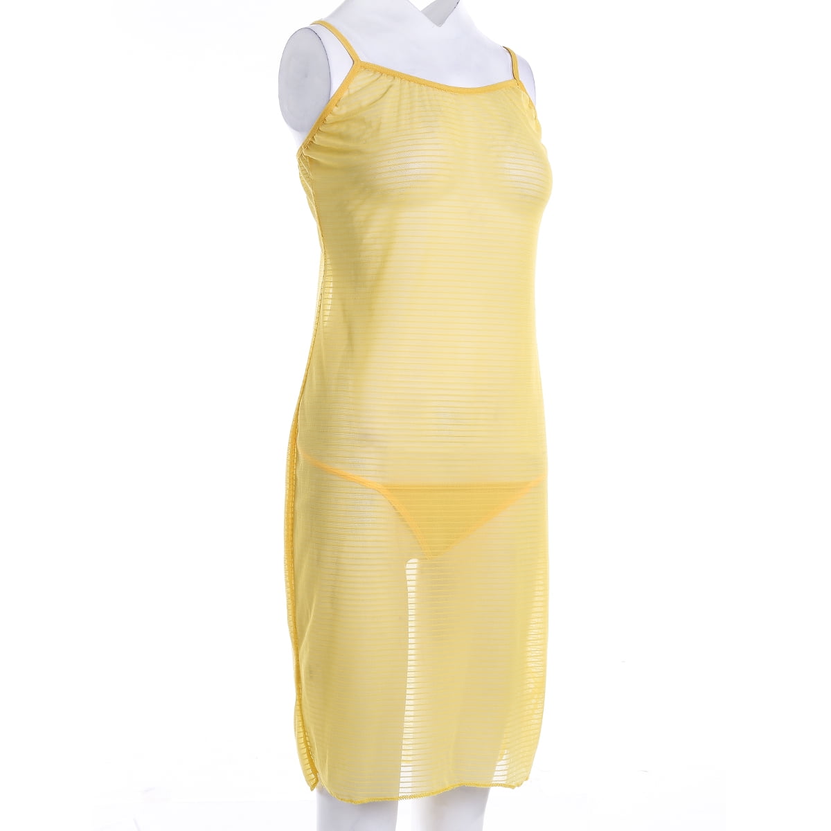 Women Sexy Spaghetti Strap Dresses Long Cover Up See-through Bodycon Dress