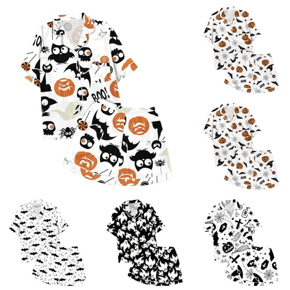XIYON Tween Halloween Pajamas Kids Girl Pumpkin Print Pajama Set Jammies Button Up Sleepwear Holiday Pajama Sets 10-11 Years