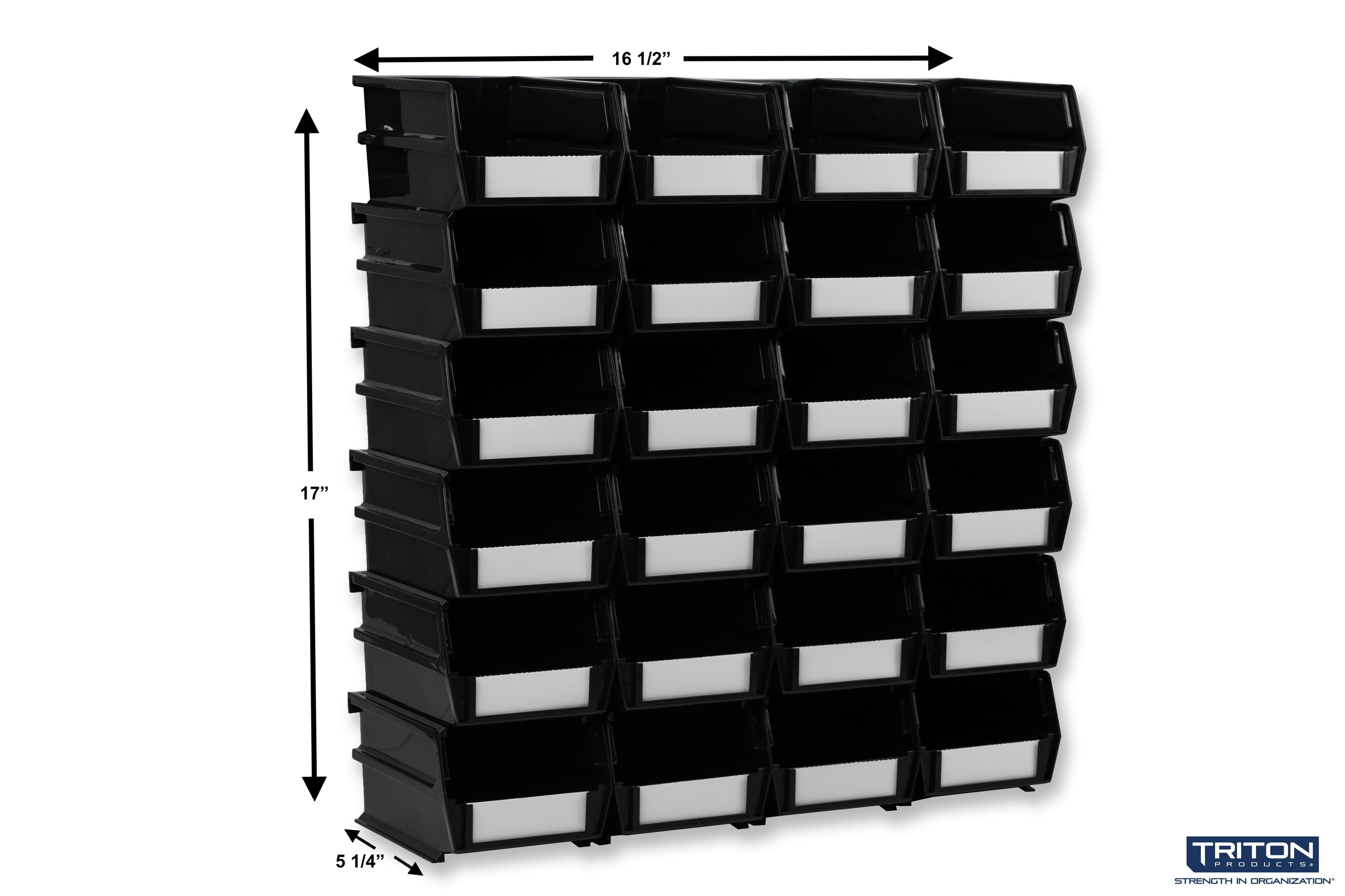 LocBin 5-3/8" x 4-1/8" x 3" Black Stacking, Hanging, Interlocking Polypropylene Bins, 24 Count