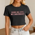 thumbnail image 2 of Wang6 Womens Short Sleeve Cropped Graphic Tees Causal Kiss Me Its My Birthday Letter Printed T Shirts Summer Slim Fit Crew Neck Tops Shirts Black XL, 2 of 4