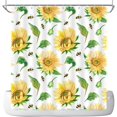 thumbnail image 2 of Sunflower Rustic Farmhouse Shower Curtain for Bathroom Spring Natural Floral Plant Green Leaves Honeybee White Yellow Golden Polyester Waterproof Fabric Decoration with 12 Hooks 72x84 inch, 2 of 6