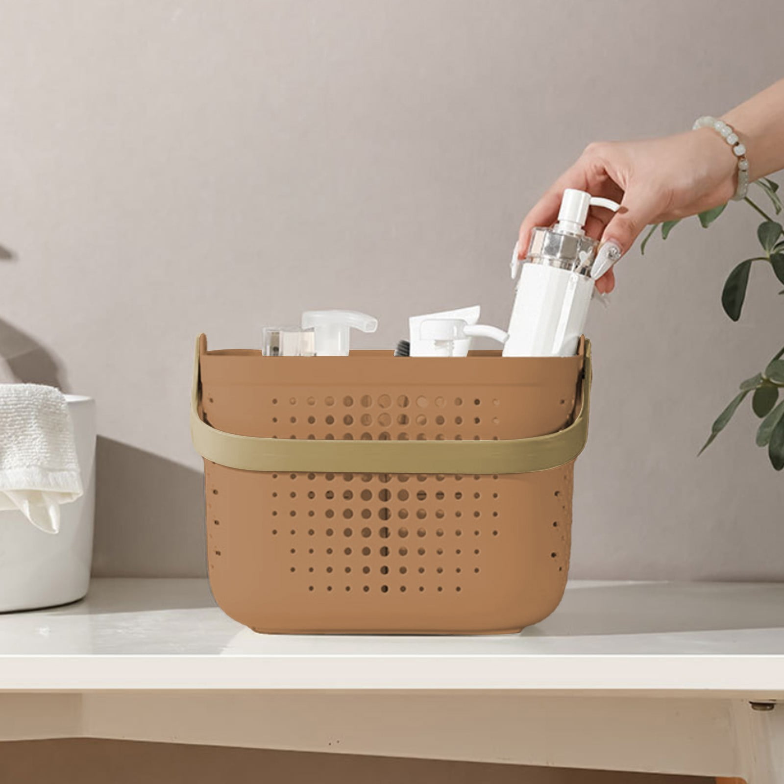 Hands Held Bath Basket, Luxury Bathroom Storage with Drainage, Wet and Dry Separation Shower Organizer for Toiletries and Bath Supplies
