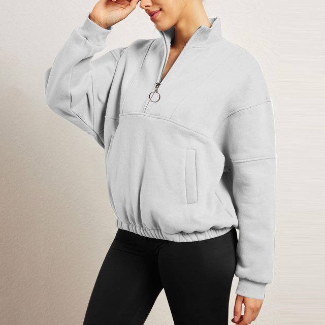 Chandails à Capuchon de Mode pour Femmes 2023 Chandails en Molleton Décontractés Sans Capuche Mode Manches Longues Demi-Fermeture à Glissière Col à Capuche Chemise 50 % de Rabais Liquidation Costumes Halloween/noël