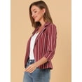 thumbnail image 3 of Blazer De Solapa Con Muescas Y Mangas 3/4 A Rayas Para Mujer rojo M, 3 of 6