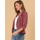 thumbnail image 3 of Blazer De Solapa Con Muescas Y Mangas 3/4 A Rayas Para Mujer rojo M, 3 of 6