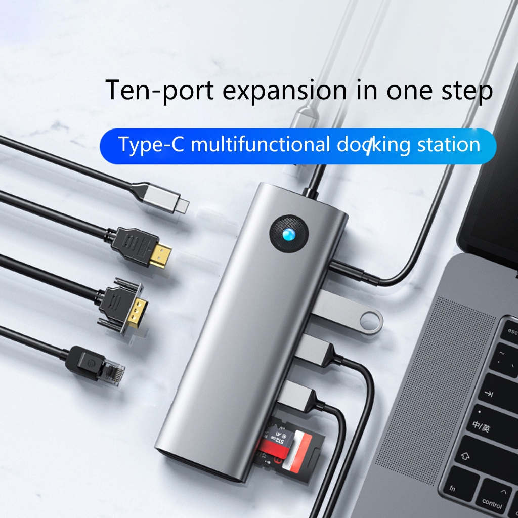 WINDLAND USB C Docking Station 5Gbps 4K30Hz Video USB 3.0 Adapter HUB RJ45 PD100W Fast