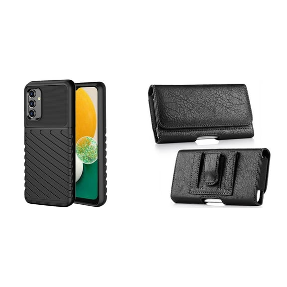 Bemz Shockproof [3.5mm Thick] Rugged Protection Case (Black) Bundled with Coin Wallet Phone Carrying Pouch Belt Holster (Horizontal) for Samsung Galaxy A13