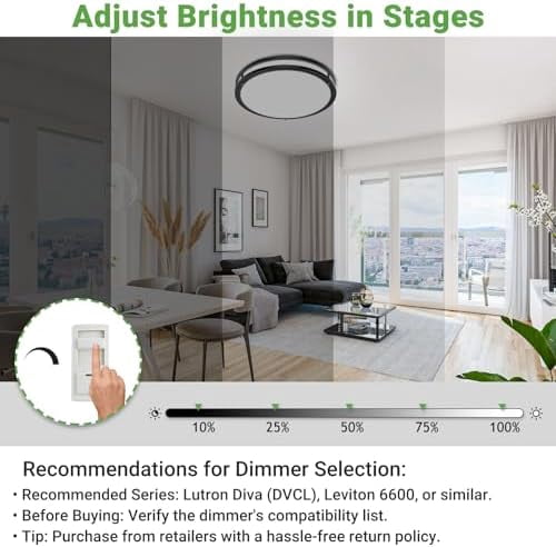 HOVMAP 2Pack 13Inch Black LED Flush Mount Ceiling Lights, Dimmable 24W 2400LM 3000K-6500K Adjustable, Bright Round Close to Ceiling Light Fixtures for Kitchen Bedroom Bathroom Hallway, Black
