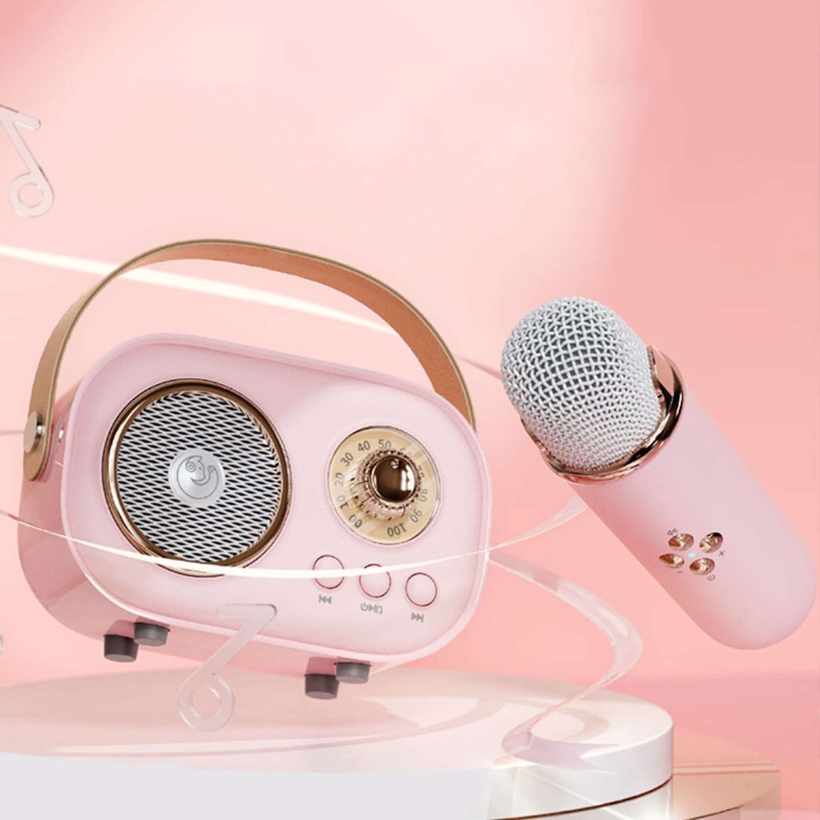 Byujiro Mini Karaoke Machine with 1 Wireless Microphone for Kids and Adults Cute Karaoke with Microphone Set Portable Bluetooth Speaker with Microphone Retro Handheld Style