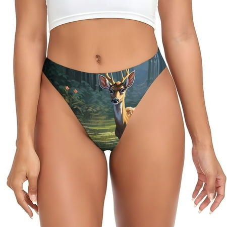 Sigee Peaceful Deer Lily Pond for Women s G-String Sexy  Low Rise  Soft Lace Perfect for Special Occasions-Large