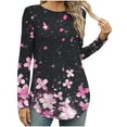 thumbnail image 4 of Uootdi Long Sleeve Shirts for Women Casual Crewneck Loose Tunic Tops Retro Floral Maple Leaf Graphic Tees Gift Fall Fashion Work B, 4 of 8