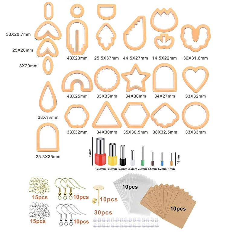 Plastic Polymer Clay Cutters for Earrings - Cute Shapes, Clean Cut - Orange