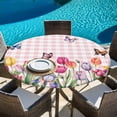 thumbnail image 6 of Tulips Spring Floral Round Tablecloth, Fitted Table Cover with Elastic for 45"-54" Round Tables, Pink Plaid Flowers Butterfly Pastoral Table Cloth Outdoor Indoor Dinning Party Waterproof Tablecloths, 6 of 7