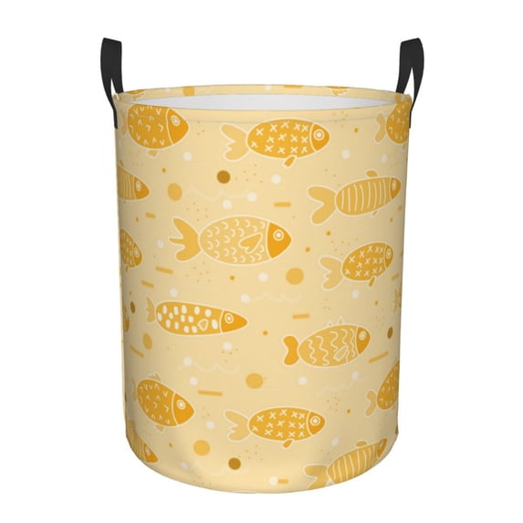 LNWH Laundry Basket, Orange Fish Ocean Pattern Foldable Laundry Hamper With Handles Waterproof, Small