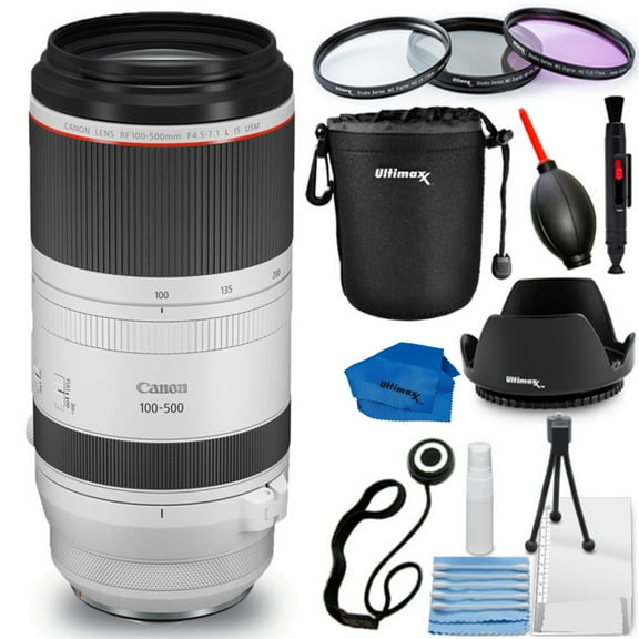 Canon RF 100-500mm f/4.5-7.1L IS USM Lens - Bundle Includes: Multi Coated HD 3 Pc. Digital Filter Set, Tulip Lens Hood, Lens Cleaning Pen & Much More (9pc Bundle)