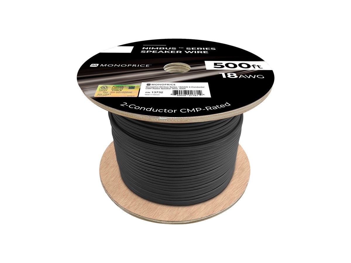 Monoprice Speaker Wire, CMP Rated, 2-Conductor, 18AWG, 500ft, Black